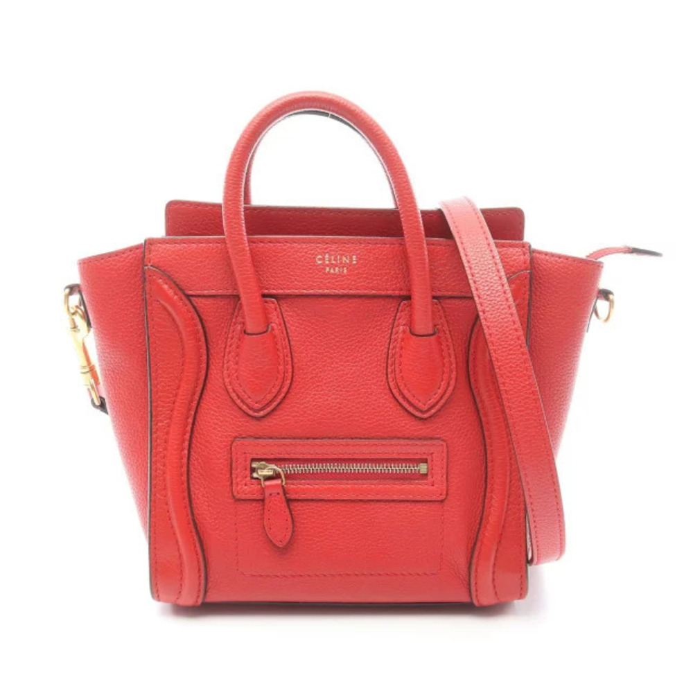 Celine Luggage Tote Shopper Handbag Leather Red